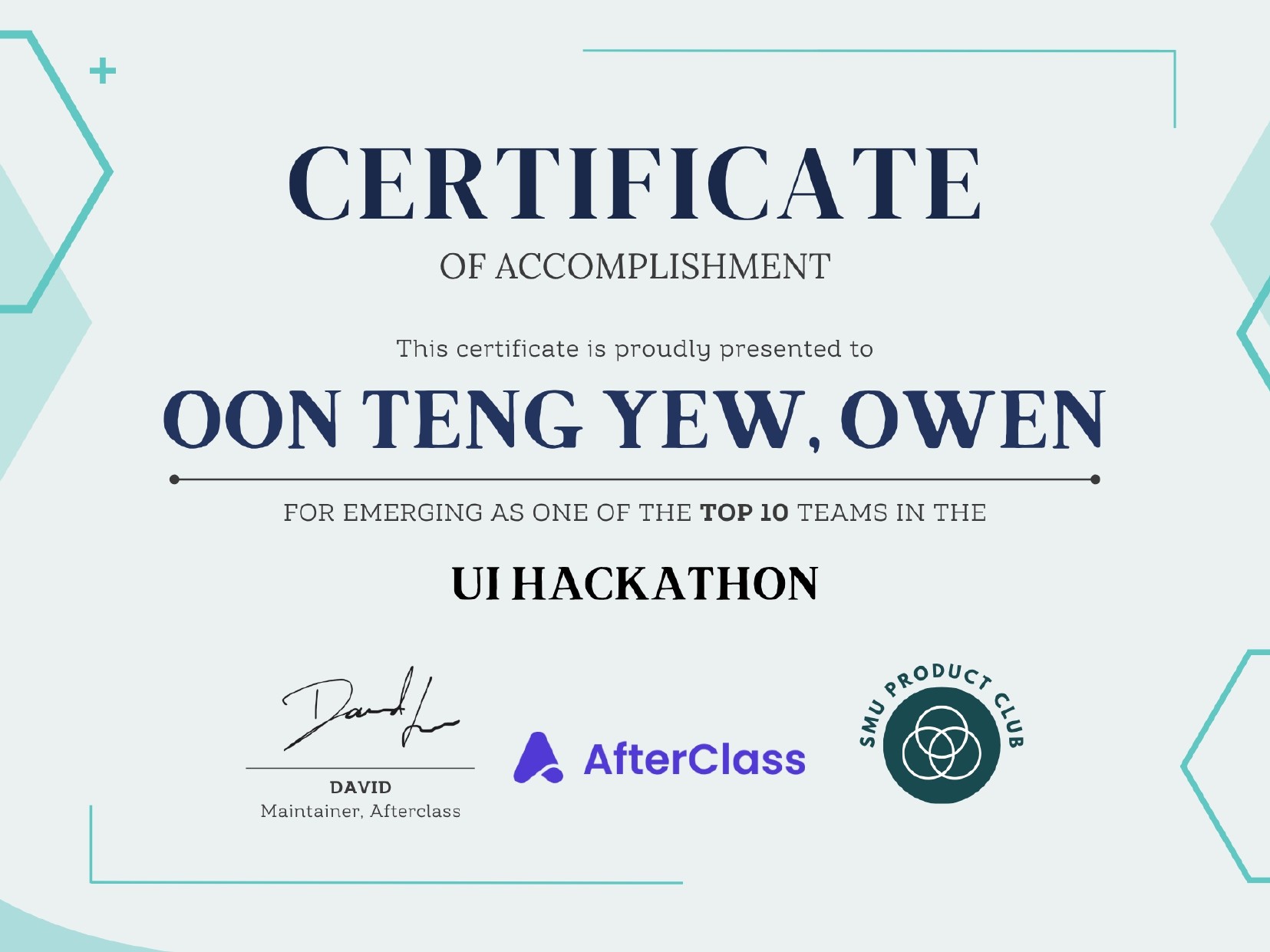 Top 10 - AfterClass x SMU UI Hackathon 2025